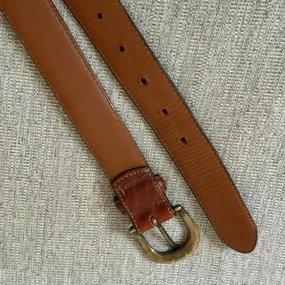 VTG LL Bean Brown Leather Chino Belt Brass Buckle Size 46